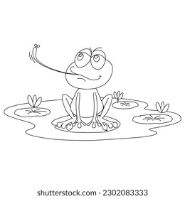 Cute Frog Coloring Pages for kids, Froge line art, Vector art,  Frog black and white coloring pages