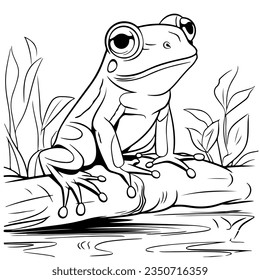 Cute Frog Coloring Pages for kids. Coloring book river fauna, vector illustration.