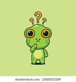 Cute frog is confused cartoon vector illustration. vector cartoon illustration suitable for poster, brochure, web, mascot, sticker, logo and icon.