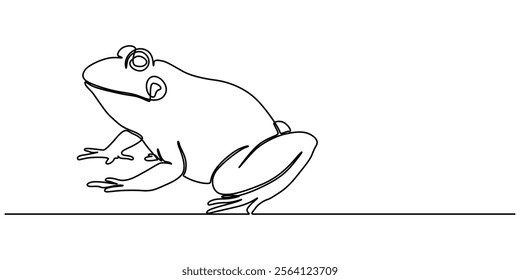 Cute Frog Continuous Line Drawing, One continuous line drawing of funny frog for kids toy logo identity. Reptile animal icon concept. Trendy single line draw graphic design vector illustration, pro.