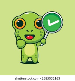 Cute frog with correct sign cartoon vector illustration. vector cartoon illustration suitable for poster, brochure, web, mascot, sticker, logo and icon.