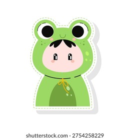 Cute Frog Costume Kid Sticker Kawaii Chibi Character Illustration