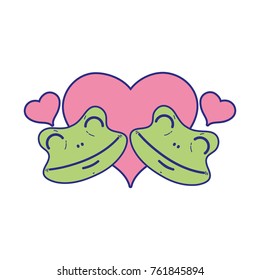 cute frog couple animal with hearts design vector illustration