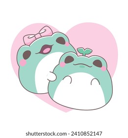 Cute Frog Paar Valentinstag Kawaii Cartoon-Illustration 

