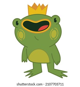 Rana linda con ilustración de personaje de caricatura vectorial de la corona aislada en un fondo blanco.