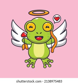 cute frog cupid cartoon character holding love arrow