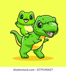 Cute Frog Dinosaurs Playing Together Cartoon Vector Icon Illustration. Animal Nature Icon Concept Isolated Premium Vector. Flat Cartoon Style