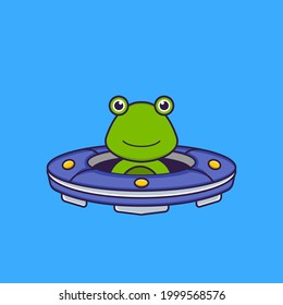 Cute frog Driving Spaceship Ufo. Animal cartoon concept isolated. Can used for t-shirt, greeting card, invitation card or mascot.