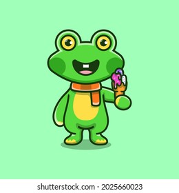 cute frog eating ice cream illustration