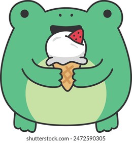 Cute frog eating ice cream illustration