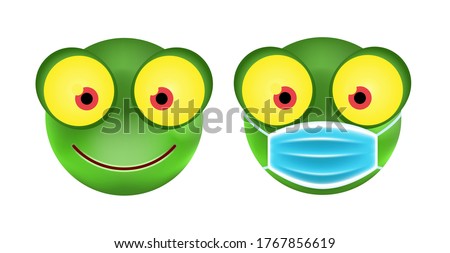 Cute Frog Emoticon with Face Mask on White Background . Isolated Vector Illustration