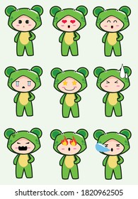 cute frog emoticon face set