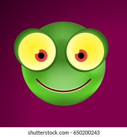 Cute Frog Emoticon on Dark Background. Isolated Vector Illustration 