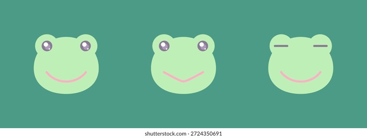 Lindo icono de cara de rana con varias expresiones sonrientes