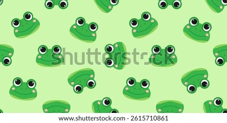 cute frog  faces on green background seamless pattern print design vector illustration