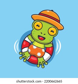 Cute frog float with buoy cartoon illustration.