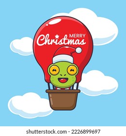 Cute frog fly with air balloon. Cute christmas cartoon illustration. 