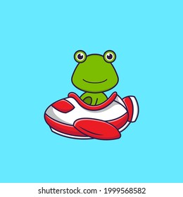 Cute frog flying on a plane. Animal cartoon concept isolated. Can used for t-shirt, greeting card, invitation card or mascot.