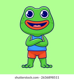 Cute Frog Folding Hand Cartoon Vector Icon Illustration. Animal Nature Icon Concept Isolated Premium Vector. Flat Cartoon Style