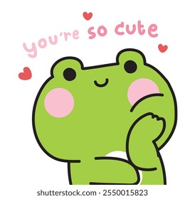 Cute frog foot chin with you are so cute text.Greeting.Reptile animal character cartoon design.Image for card,cover book,stationery,print screen,baby product.Kawaii.Vector.Illustration.