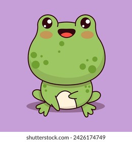 Cute frog. Funny cartoon animal kawaii character. Vector illustration. Kids collection