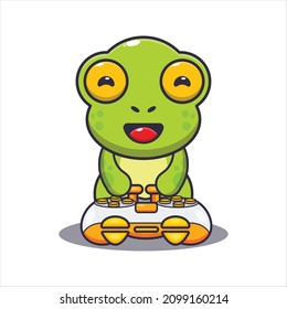 Cute frog gamer. Cute cartoon animal illustration.