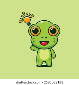 Cute frog get an idea cartoon vector illustration. vector cartoon illustration suitable for poster, brochure, web, mascot, sticker, logo and icon.