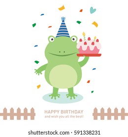 cute frog with happy birthday. vector illustration