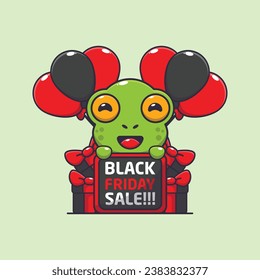 cute frog happy in black friday sale cartoon vector illustration