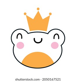 Cute Frog Head with Pink Cheeks Wearing Gold Crown Vector Illustration