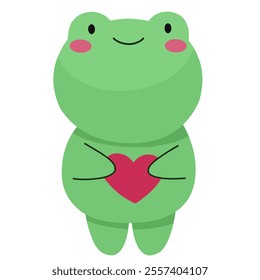 Cute frog with a heart, flat style character.