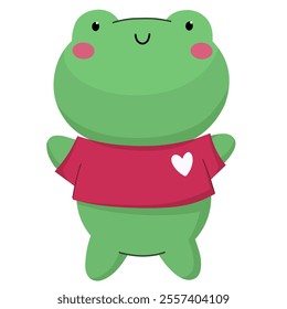 Cute frog with a heart, flat style character.