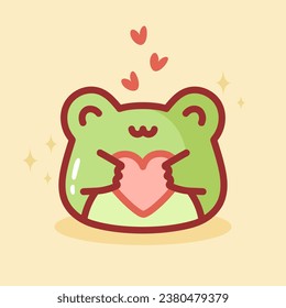 Cute Frog with Heart. Funny Frog Smiling. Child Character. Full toad sticker. Valentine's day concept. Love, emotions. Vector illustration in flat style