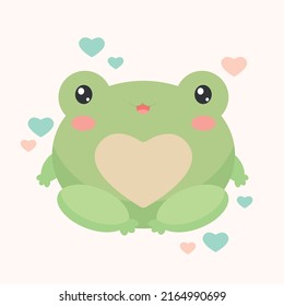 A cute frog with a heart on its belly. Color vector illustration.