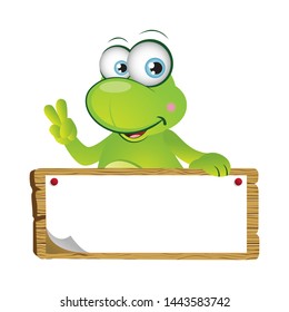 Cute Frog holding a big wooden signage