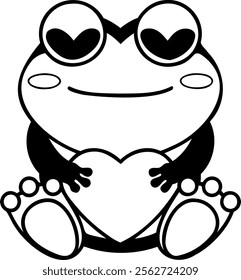 Cute frog holding heart, expressing love and joy in playful design