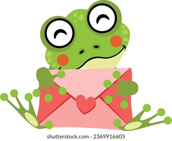 Cute frog holding a letter envelope