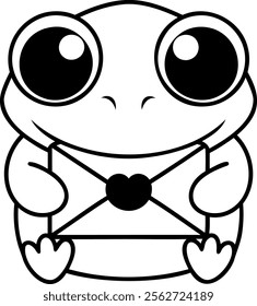 Cute frog holding love letter, expressing joy and affection