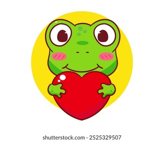 Cute frog holding love sign cartoon character. Adorable kawaii animal concept design. Isolated white background. Vector art illustration.