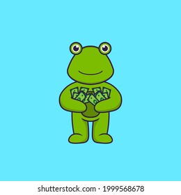 Cute frog holding money. Animal cartoon concept isolated. Can used for t-shirt, greeting card, invitation card or mascot.