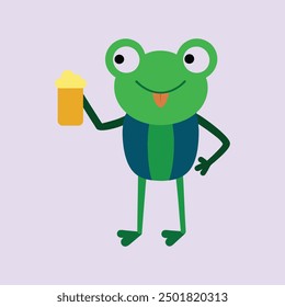 Cute frog with hula hoop doing fitness exercise vector cartoon character