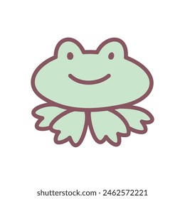 Nettes Frosch-Symbol. Handgezeichnete Illustration eines lächelnden kleinen Krötencharakters isoliert auf einem weißen Hintergrund. Kawaii-Aufkleber. Vektorgrafik 10 EPS.