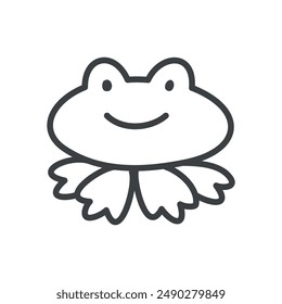 Cute frog icon. Hand drawn monochrome illustration of a smiling little toad character isolated on a white background. Kawaii sticker. Vector 10 EPS.