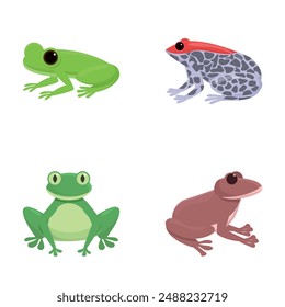 Nette Frosch-Icons setzen Cartoon-Vektorgrafik. In: Cartoon Wild Frog. Amphibienreptil