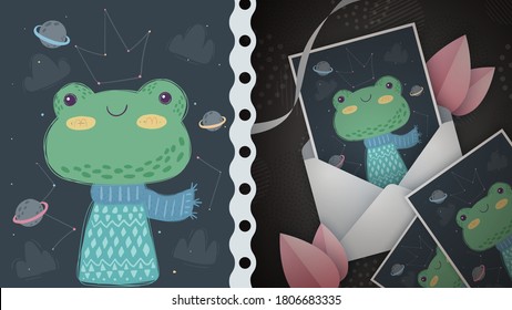 Cute frog - idea for greeting card.