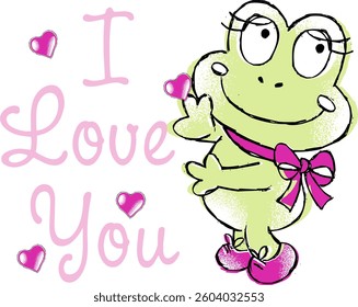 Cute Frog Illustration with 'I Love You' Text