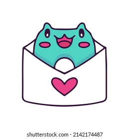 Cute frog inside a love letter, illustration for t-shirt, street wear, sticker, or apparel merchandise. With doodle, retro, and cartoon style.