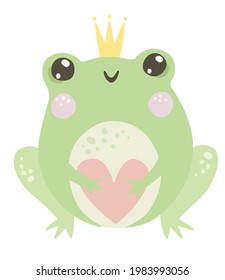 Cute frog isolated vector illustration. Kawaii childish character