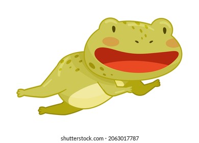 Cute frog jumping. Green funny amphibian toad character cartoon vector illustration