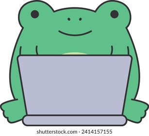 Cute frog with laptop. Vector illustration in a flat style.